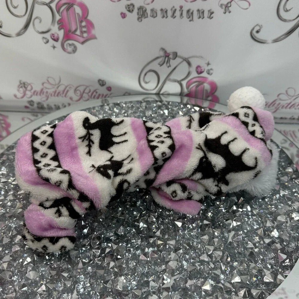 Dog or cat sweater Pom Pom fleece soft Pink and Black Reindeer Patterned Plush